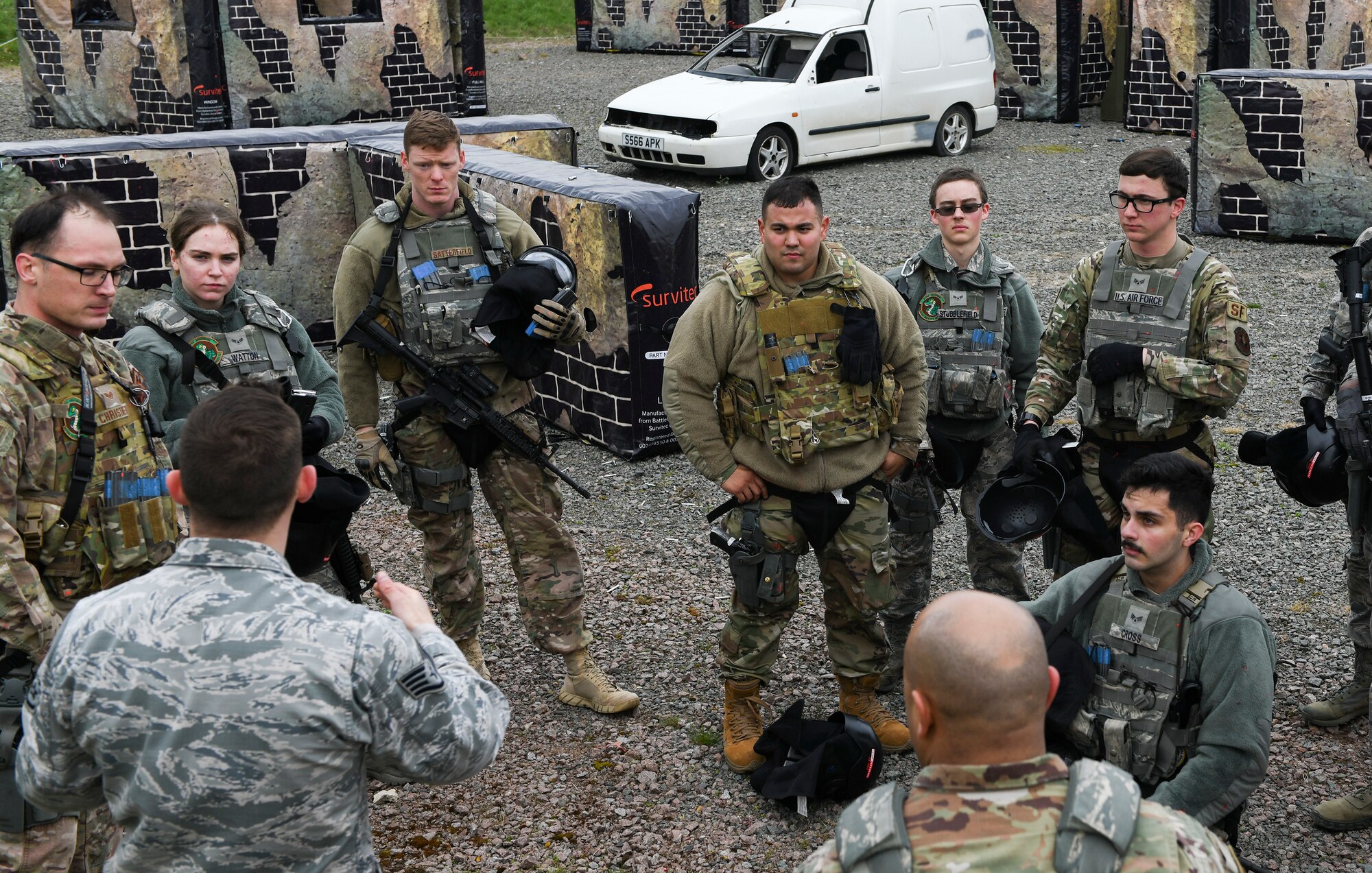 The 422nd Security Forces Squadron conducted force-on-force training at RAF Croughton, March 22, 2019. The training is a quarterly requirement to sharpen Airmen’s skills in deadly force scenarios. (U.S. Air Force photo by Senior Airman Chase Sousa)
