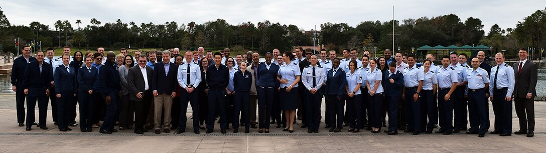 The 71st class of Air Force Education With Industry Fellows gathered in Orlando, Florida to share their company experiences with leadership from Air Force Acquisition (SAF/AQH and SAF/AQX), Manpower, Personnel and Services (HAF/A1D), Air Force Institute of Technology, and the Air Force Personnel Center as part of their DoD mandated Mid Tour Review. (U.S. Air Force Photo by Capt Frank Larkins)