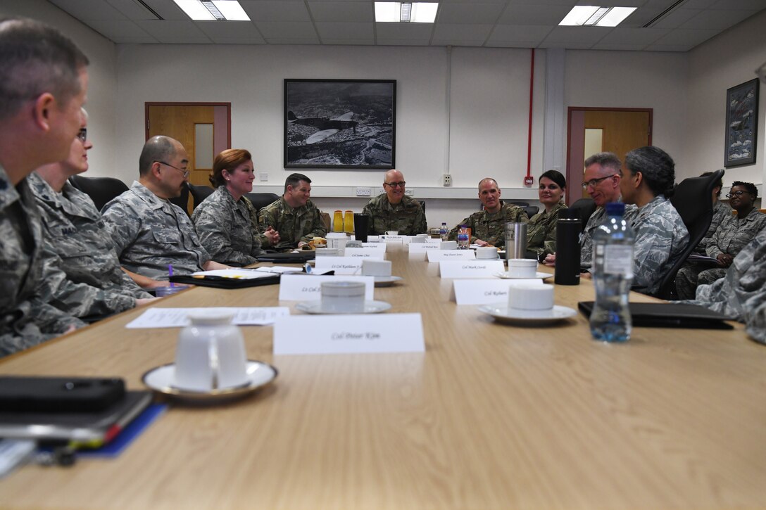 Brig. Gen. Robert J. Marks, Air Mobility Command surgeon and chief of the Air Force Nurse Corps visited the 48th Medical Group at Royal Air Force Lakenheath, England, March 22, 2019. Marks visited the Liberty Wing to discuss operational and readiness capabilities of the wing’s medical personnel. (U.S. air Force photo by Airman 1st Class Shanice Williams-Jones)