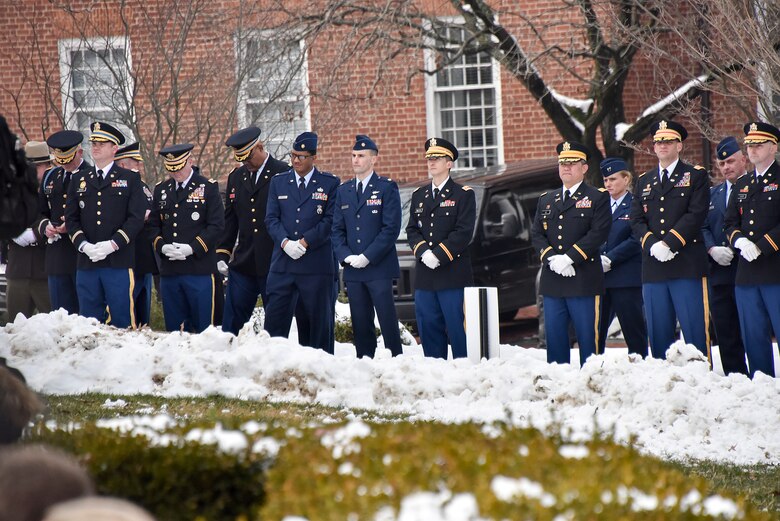 Members of the Maryland National Guard provide support for Gov. Larry Hogan’s inauguration, Jan.16, 2019 in Annapolis, Maryland. Members escorted key attendees during the outside ceremony as well as assisted with logistics and security. (U.S. Air National Guard photo by Staff Sgt. Enjoli Saunders)