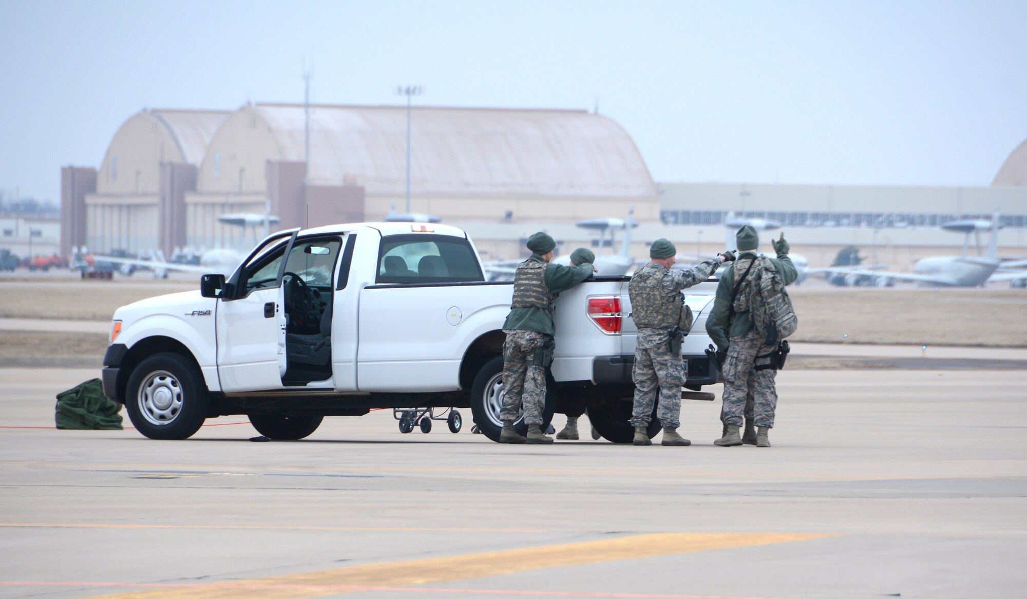Defenders from the 507th Security Forces Squadron plan security operations during an exercise geared toward wartime preparation and readiness March 2, 2019, at Tinker Air Force Base, Oklahoma. The 507th Air Refueling Wing's unit effectiveness inspection capstone event is scheduled for Nov. 15-19, 2019. (U.S. Air Force photo by Tech. Sgt. Lauren Gleason)