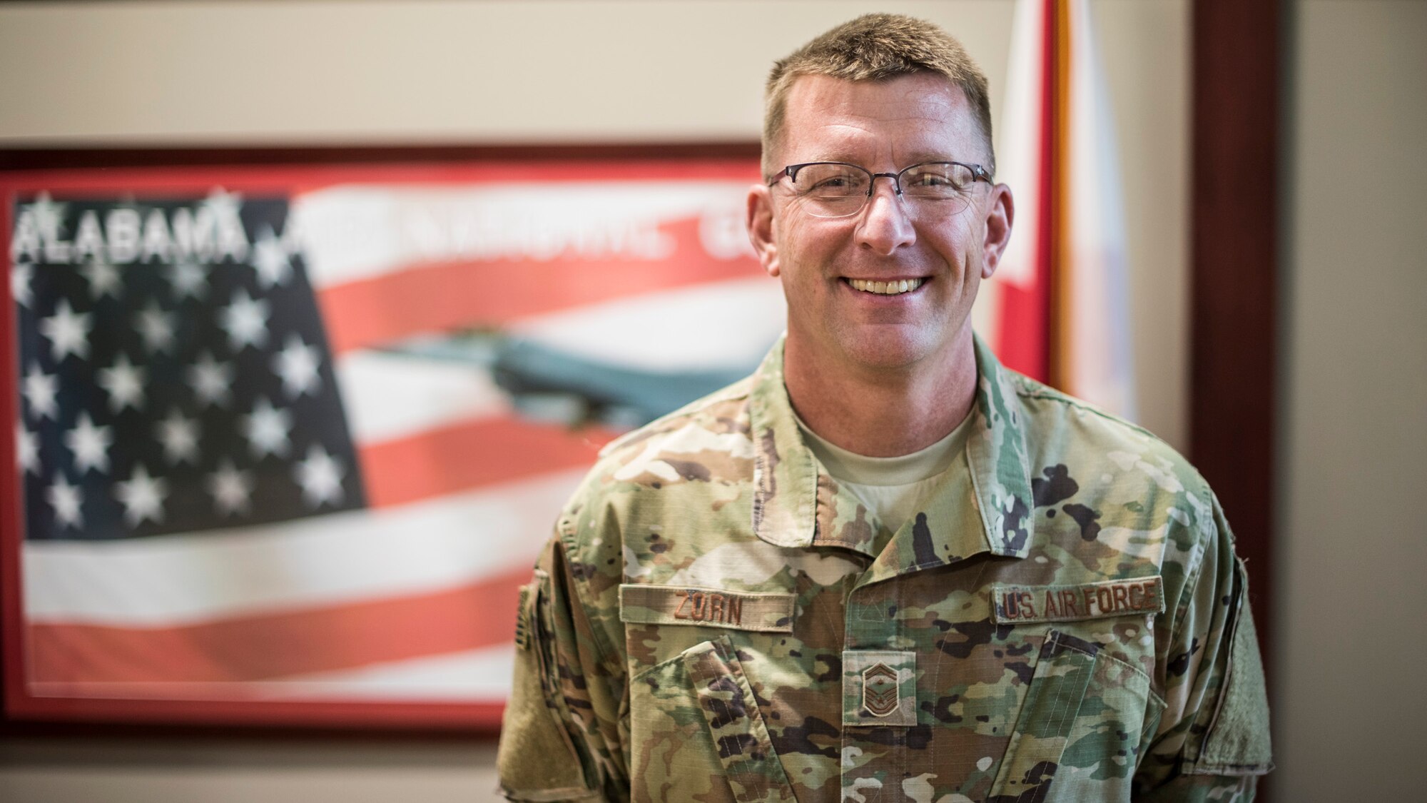 Senior Master Sgt. James Zorn, 187th Fighter Wing first sergeant, poses for a portrait March 3, 2019, at Dannelly Field, Ala. (U.S. Air National Guard photo by Senior Airman Hayden Johnson)