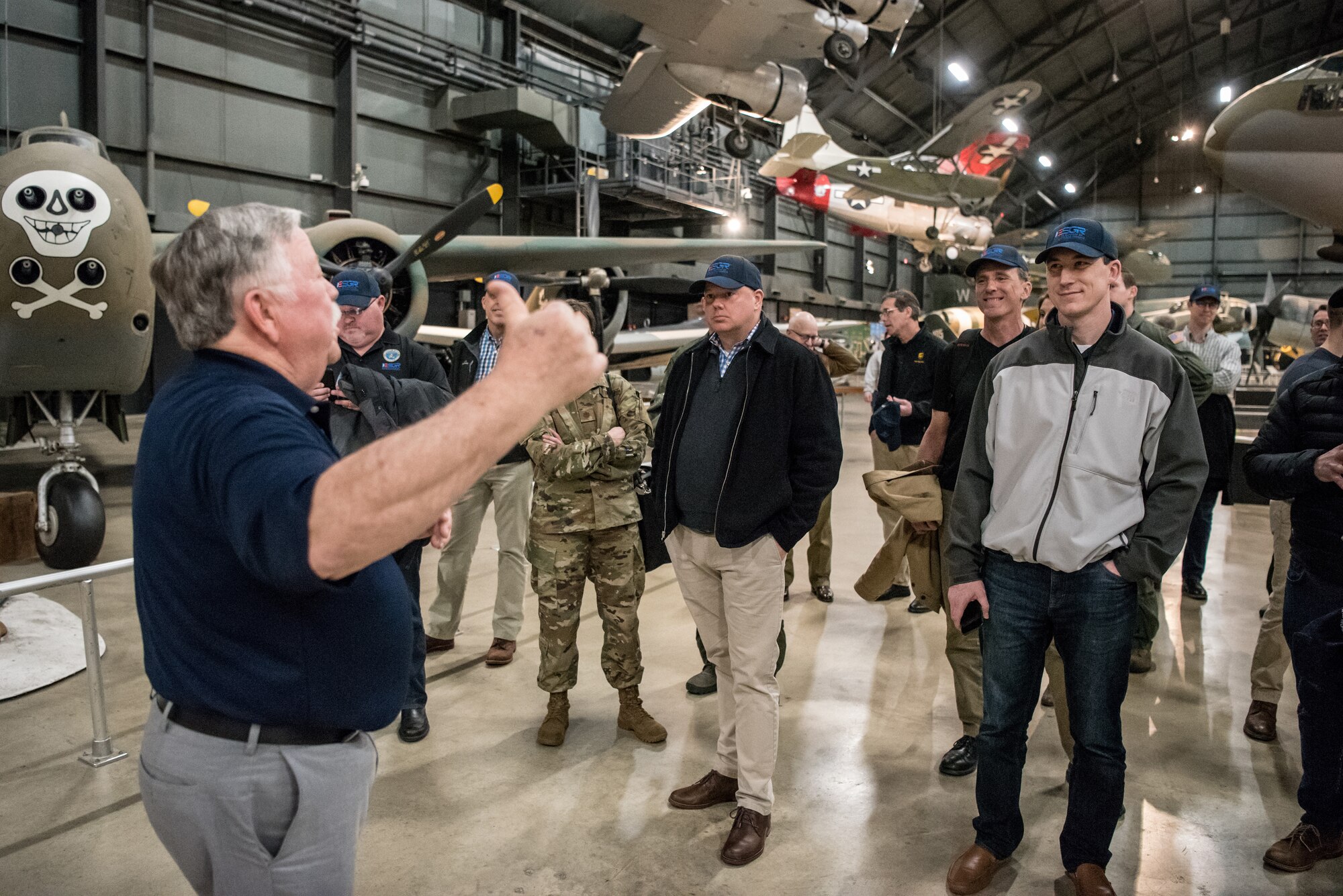 More than two-dozen civilian employers tour the National Museum of the United States Air Force at Wright-Patterson Air Force Base, Ohio, March 15, 2019, with Airmen from the 123rd Airlift Wing and representatives of the Kentucky Committee for Employer Support of the Guard and Reserve. The employers were participating in an ESGR “Bosslift,” which enhances awareness and understanding between National Guardsmen and the civilian employers for whom they work when they’re not on duty. (U.S. Air National Guard photo by Staff Sgt. Joshua Horton)