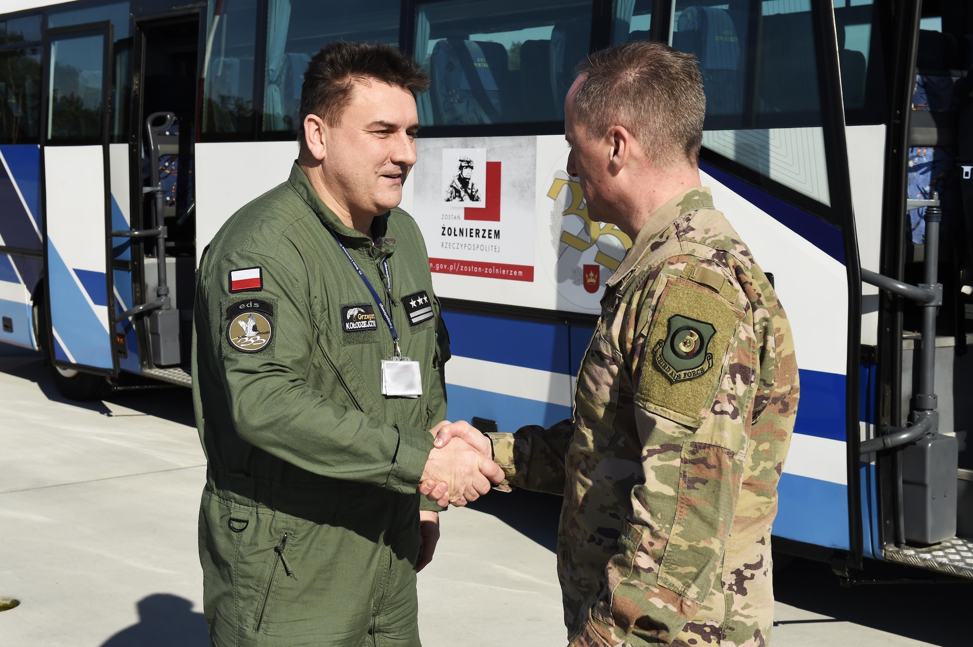 Third Air Force Commander, Command Chief visit Detachment 1 Airmen in Poland