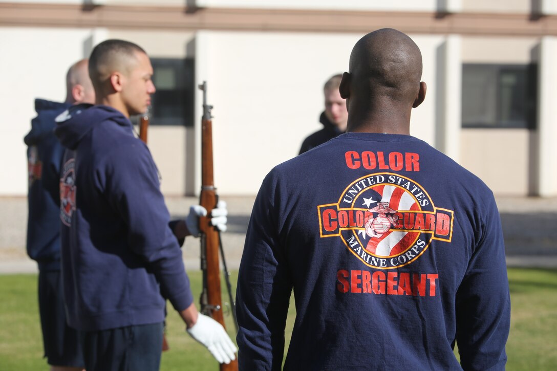 Marines from Marine Barracks Washington D.C. conduct training at MCAS Yuma, Yuma, Arizona, Feb. 15, 2019.The Battle Color Detachment features our very own U.S. Marine Corps Silent Drill Platoon, “The Commandant's Own," Marine Drum & Bugle Corps, and the U.S. Marine Corps Color Guard. (Official U.S. Marine Corps Photo/Released Lance Cpl. James Bourgeois)