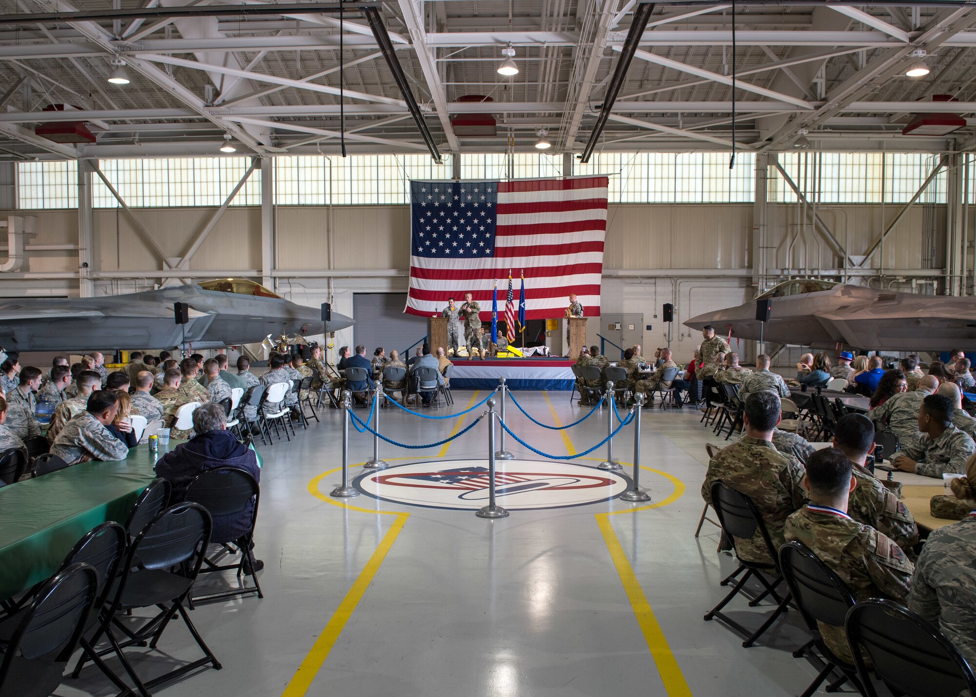 U.S. Air Force Col. David Seitz, 1st Maintenance Group commander, hosts the Maintenance Professional of the Year awards banquet at Joint Base Langley-Eustis, Virginia, March 22, 2019.