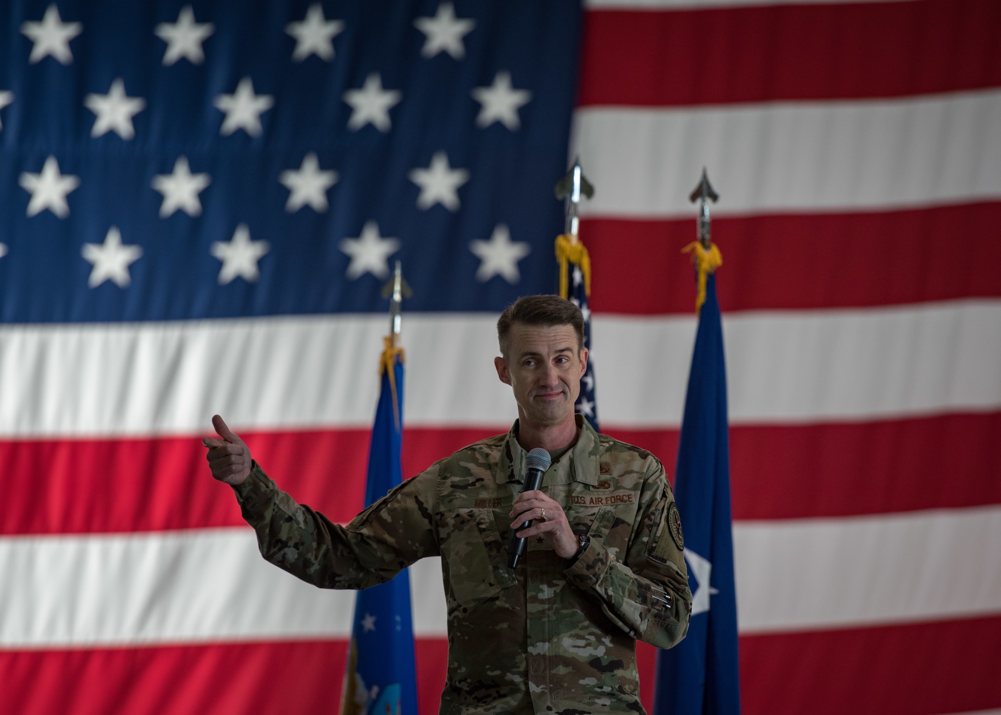 U.S. Air Force Brig. Gen. Tom D. Miller, Headquarters Air Combat Command director of logistic, engineering and force protection, speaks during the Maintenance Professionals of the Year awards banquet at Joint Base Langley-Eustis, Virginia, March 22, 2019.