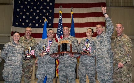 Award winners celebrate during the Maintenance Professional of the Year awards banquet at Joint Base Langley-Eustis, Virginia, March 22, 2019.