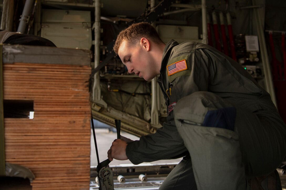 Airman 1st Class Matthew Pfeffer, 36th Airlift Squadron C-130J loadmaster