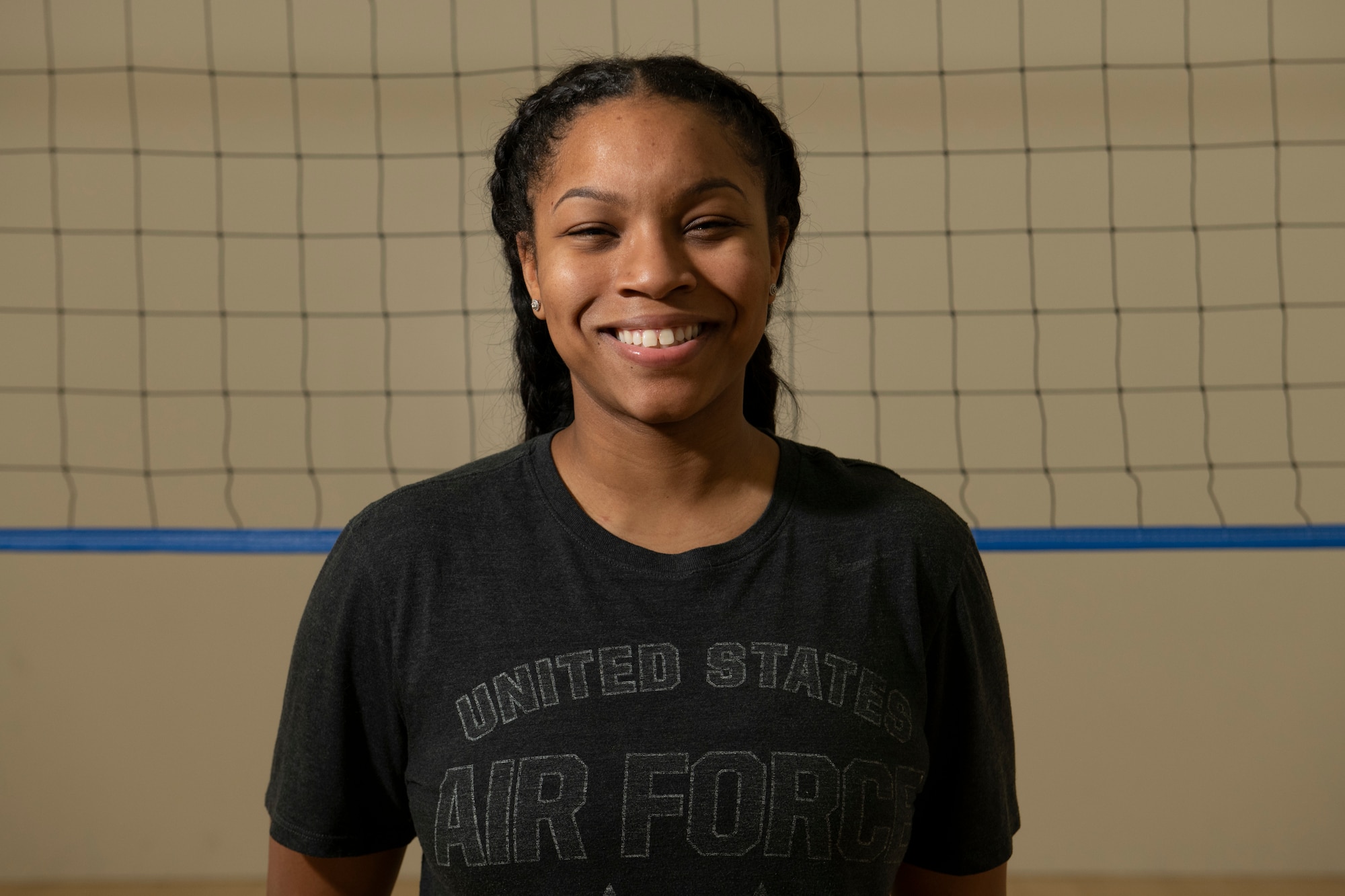 Senior Airman Jade Cairns, 60th Diagnostics and Therapeutics Squadron medical laboratory technician, poses for a photo at Travis Air Force Base, California, Feb. 15, 2019. Cairns applied and was accepted to play on the 2019 Air Force Women's Volleyball Team. (U.S. Air Force photo by Lan Kim)