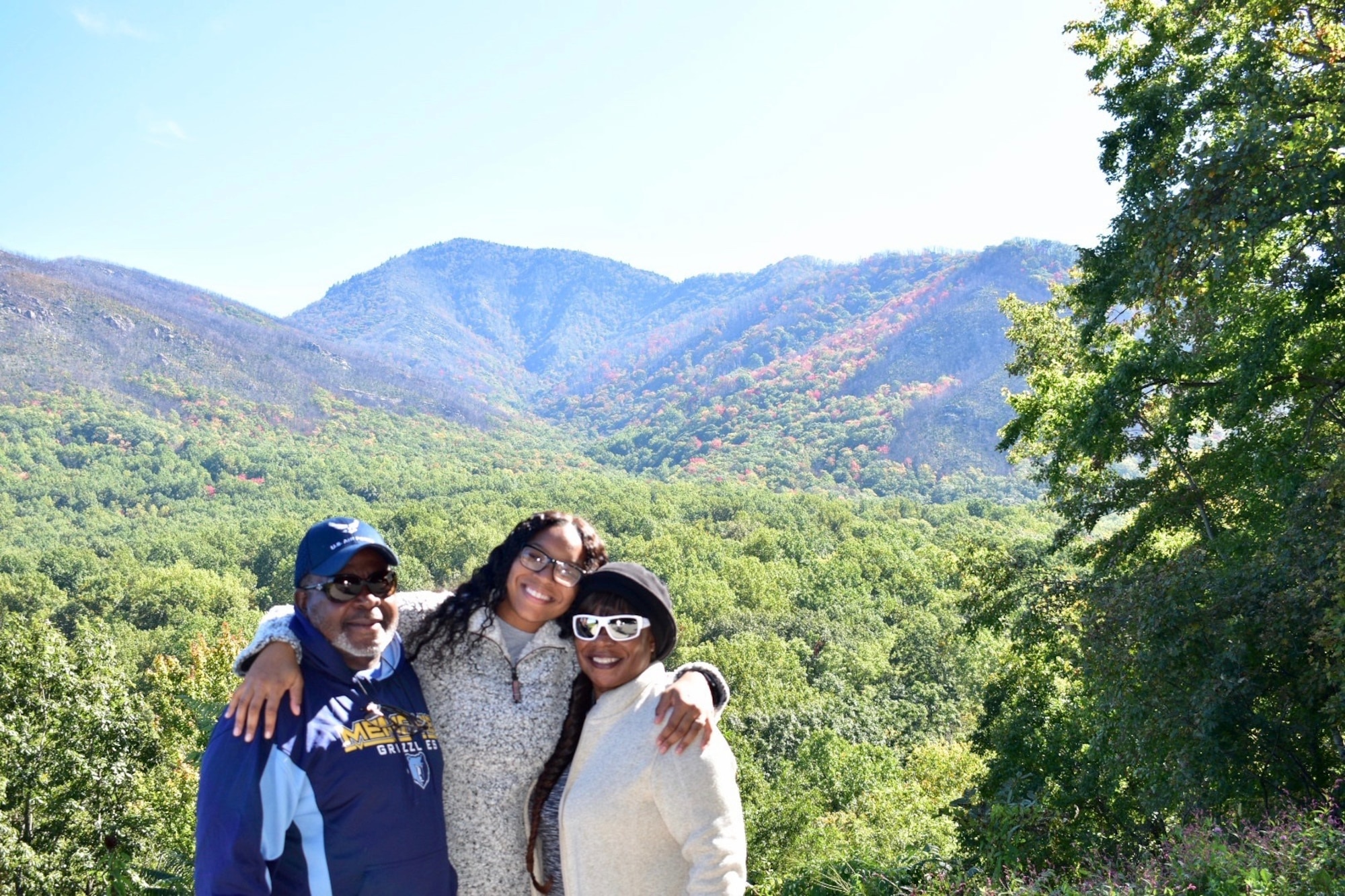 Senior Airman Jade Cairns (center), 60th Diagnostics and Therapeutics Squadron medical laboratory technician, poses for a photo with her grandparents at the Great Smoky Mountains National Park, Tennessee, 2018. After dropping out of college in 2013, Cairns moved in with her grandparents in 2014 which eventually led her to joining the Air Force in 2016. (courtesy photo)