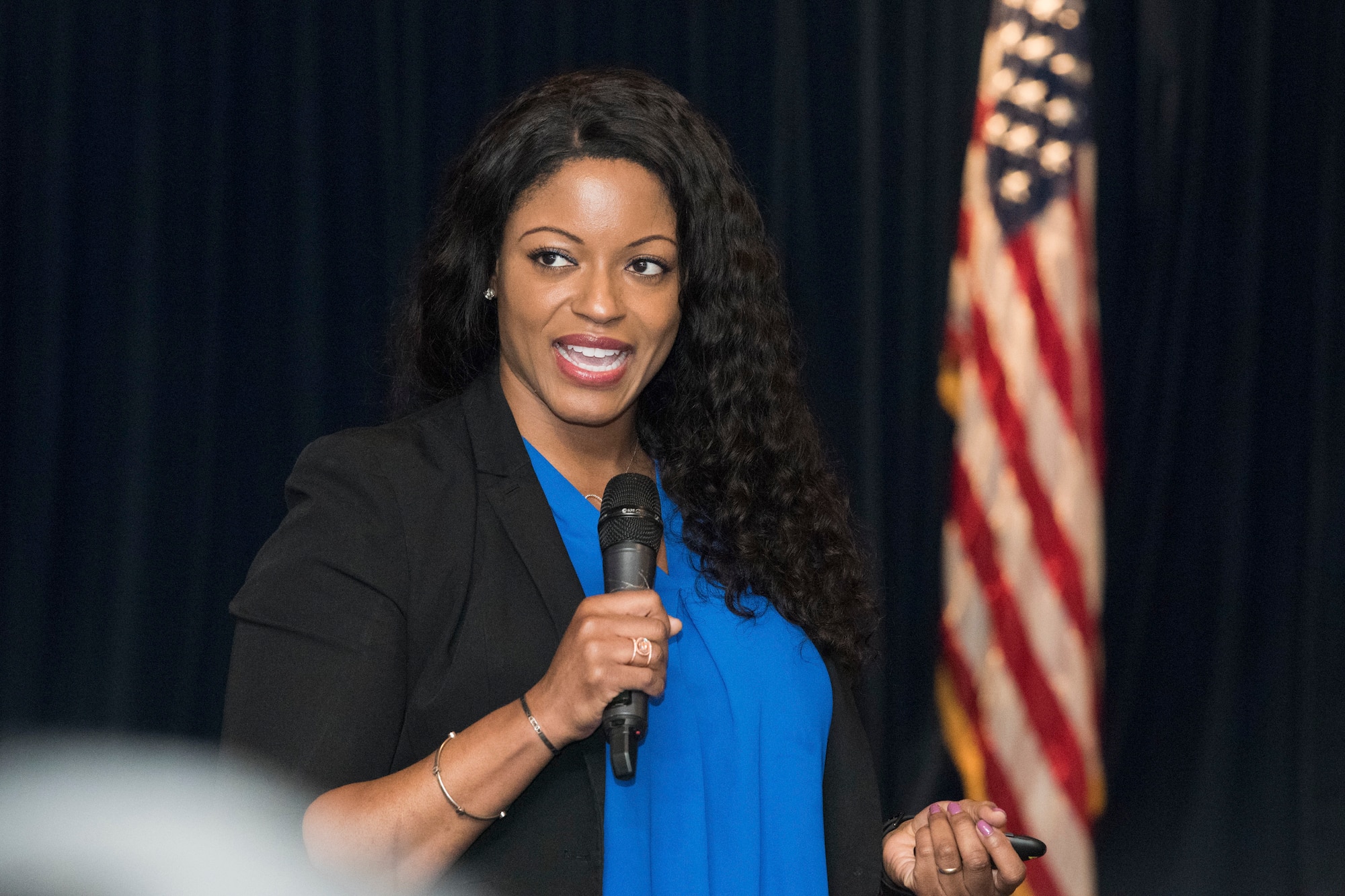 Andrea Wynne, 374th Force Support Squadron community readiness specialist, speaks during a Women’s History Month luncheon at Yokota Air Base, Japan, March 26, 2019.