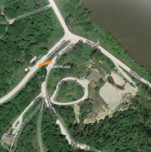 The orange area marked on the map shows where Pappy Dodd, U.S. Strategic Command red team conveyancer, and volunteers from the Happy Hill Community in Plattsmouth, Neb., built a primitive access road on March 15, 2019. The road was constructed so that residents could travel in and out of the community while the access roads were flooded. Image extracted from Google Maps.
