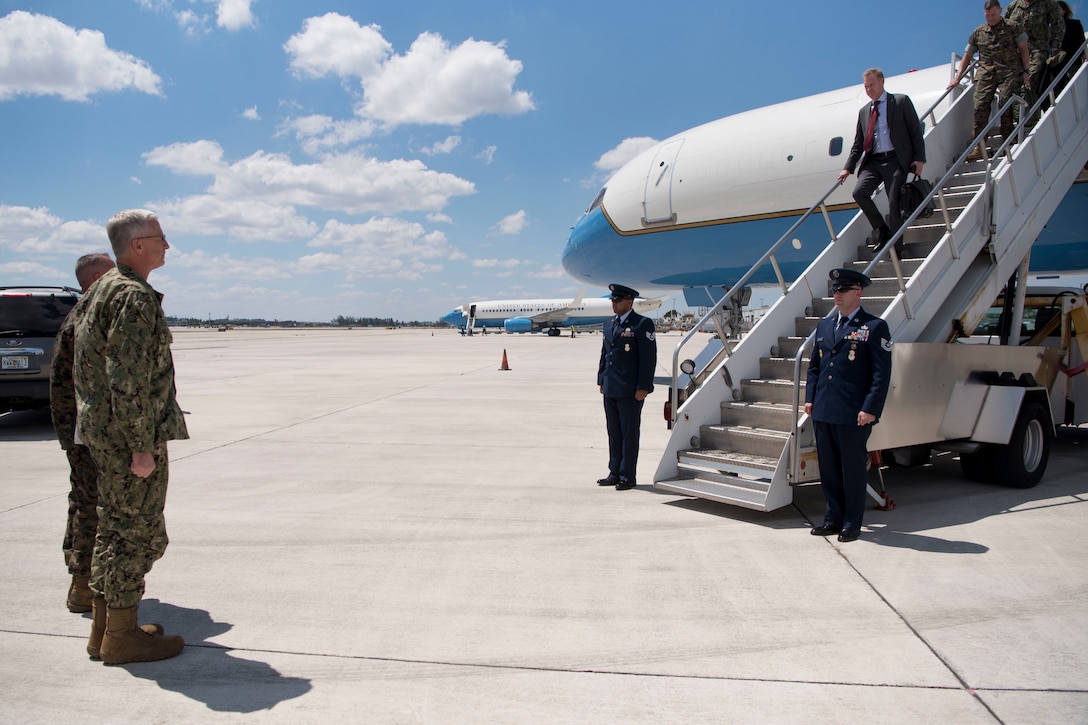 U.S. Acting Secretary of Defense Patrick M. Shanahan meets with Navy Adm. Craig S. Faller.