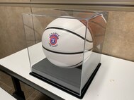 White basketball in a display case