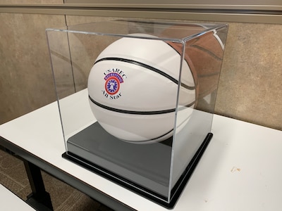 White basketball in a display case