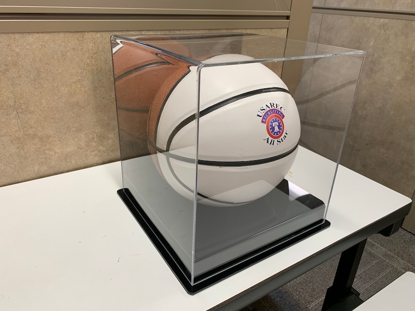 White basketball in a display case