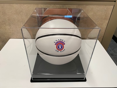 White basketball in a display case