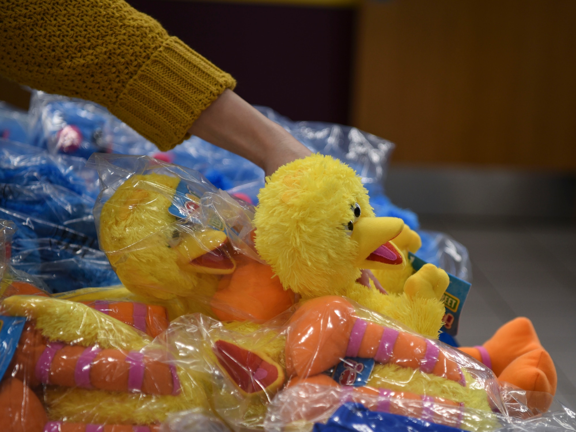 Volunteers and staff with the 319th Force Support Squadron assisted with the concession stands and souvenirs for the “Sesame Street Live” production March 26, 2019, on Grand Forks Air Force Base, North Dakota. The 319th Force Support Squadron helped set up concessions, which consisted of popcorn and soda, and the souvenirs were plush toys of the cast of “Sesame Street Live”. (U.S. Air Force photo by Airman 1st Class Melody Wolff)