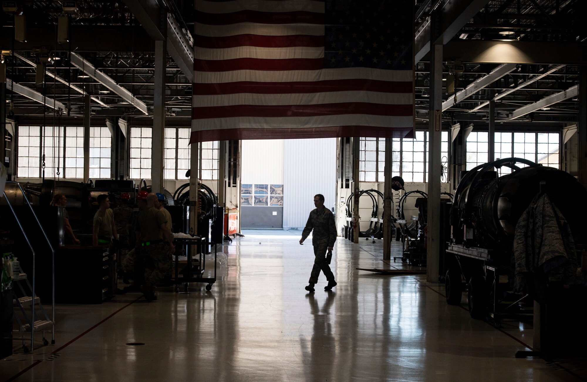 U.S. Airmen assigned to the 20th Component Maintenance Squadron aerospace propulsion flight, perform maintenance in their work center at Shaw Air Force Base S.C., March 27, 2019.