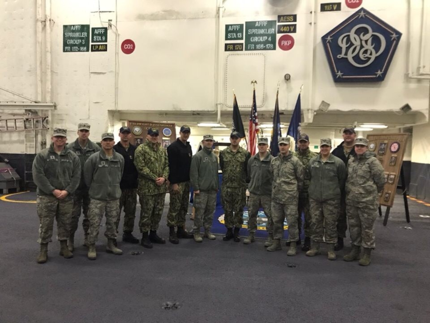 Members of the 90th Operations Group stand for a photo with their Navy sister unit from the USS Wyoming (SSBN-742), March 5, 2019, in Norfolk Va. It has been a long standing tradition for the crew of the USS Wyoming to come to Cheyenne as part of Cheyenne Frontier Days, the world’s largest outdoor rodeo and western festival, In an effort to continue this partnership the submarine’s crew hosted the 90th OG for a tour of the USS Wyoming. (Courtesy Photo)