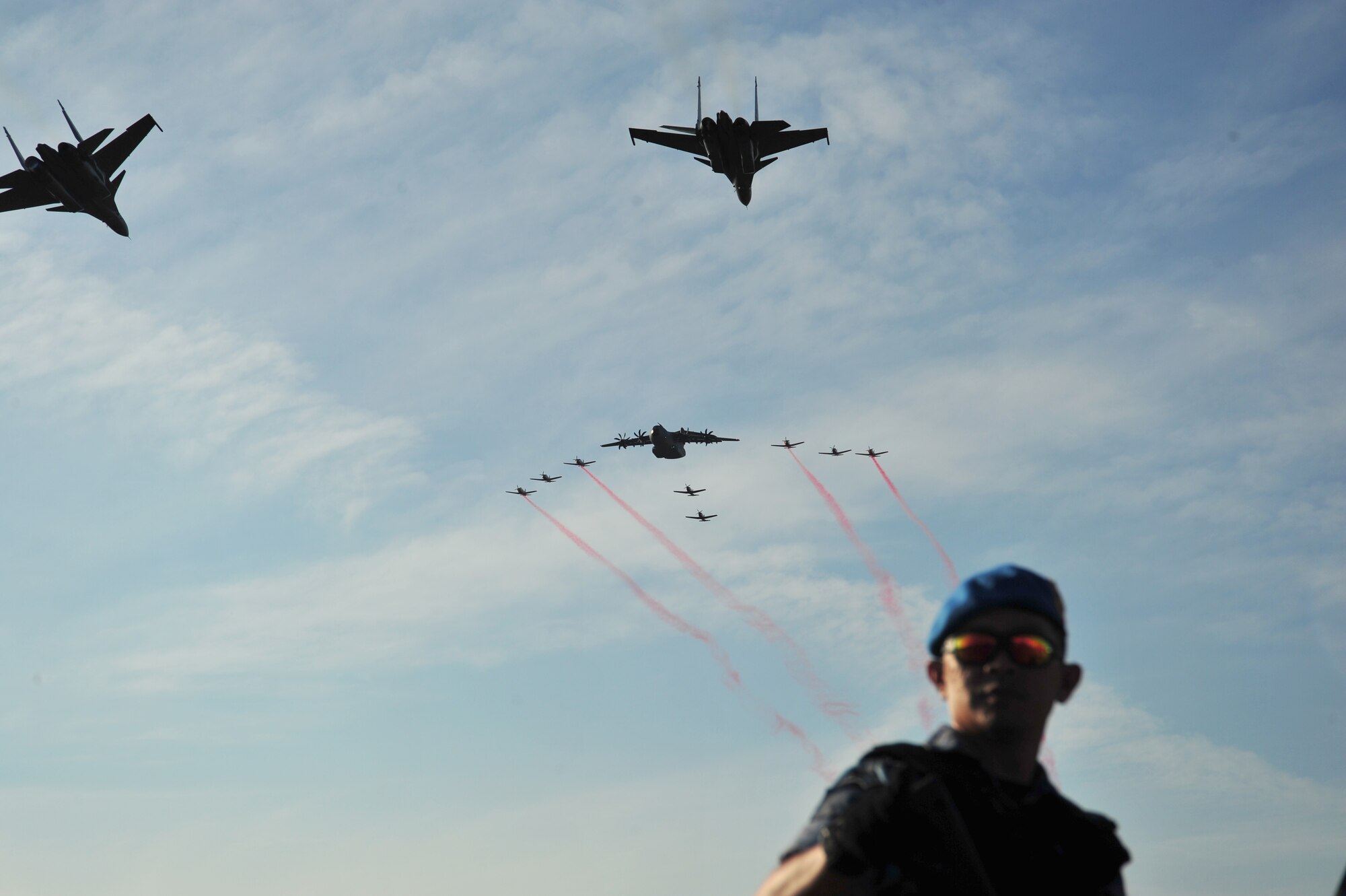 A Malaysian military member provides security during the opening ceremony of the Langkawi International Maritime and Aerospace Exhibition 2019 at Padang Mat Sirat, Malaysia, March 26, 2019.