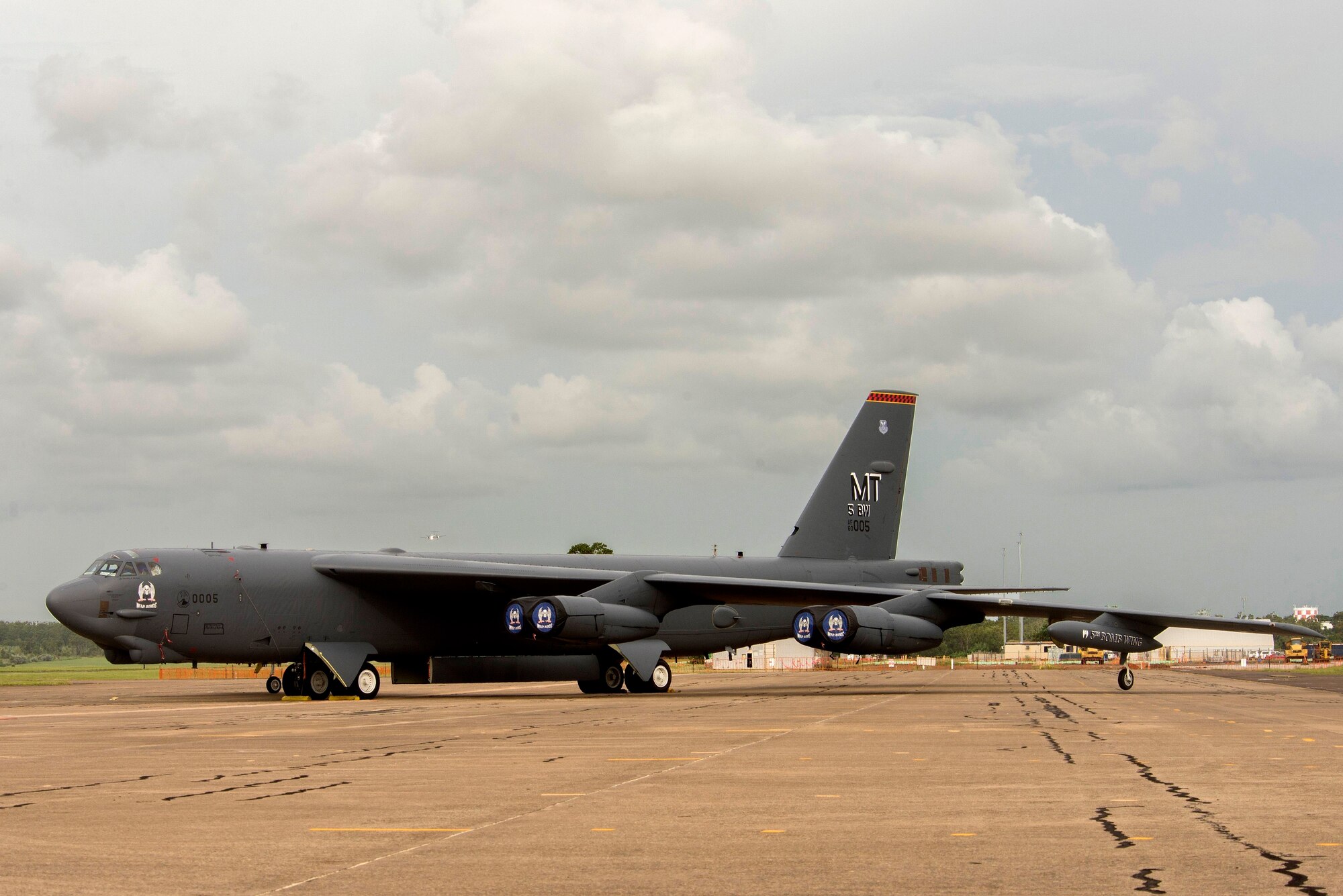 A U.S. Air Force B-52 Stratofortress sits on the runway following a sortie in support of Diamond Shield 2019 (DS-19) at Royal Australian Air Force Base Darwin, Australia, March 26, 2019.