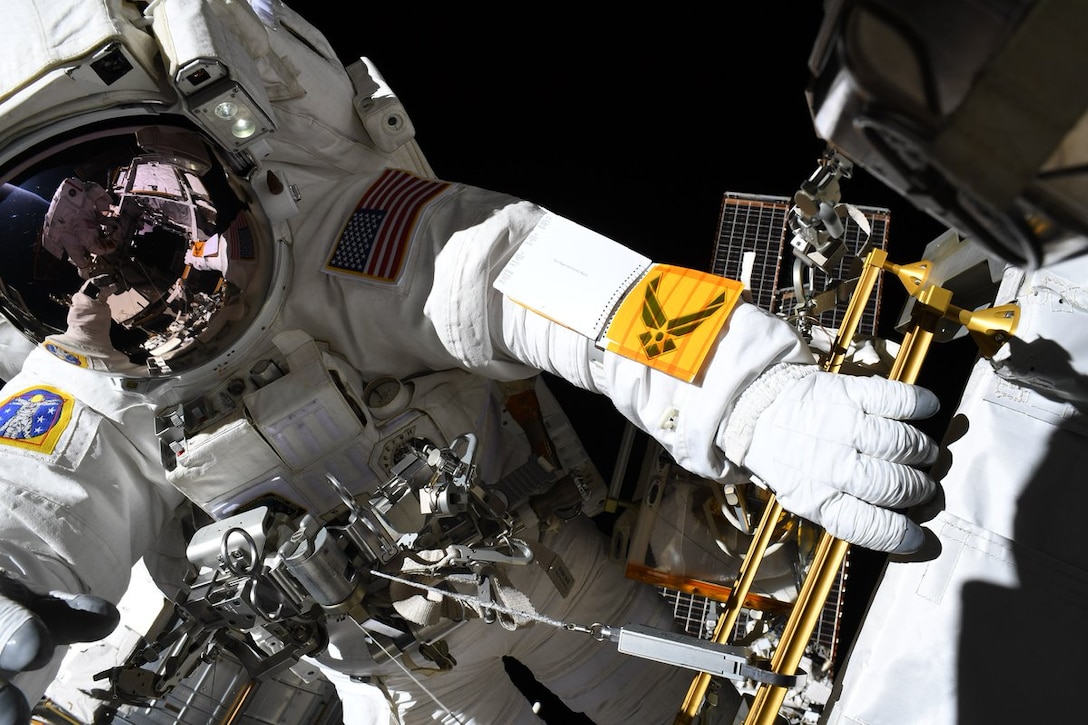 U.S. Air Force Col. Nick Hague completed his first spacewalk, March 22, 2019. After Hague's October launch abort, he finally got the opportunity to walk among the stars. (U.S. Air Force photo)
