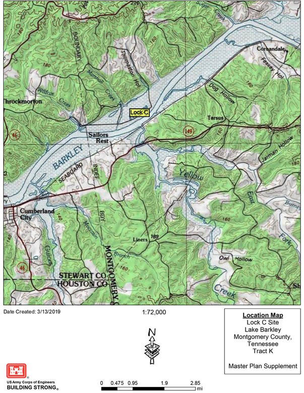 This is a map showing the location of Lock C on the Cumberland River in Montgomery County, Tenn.