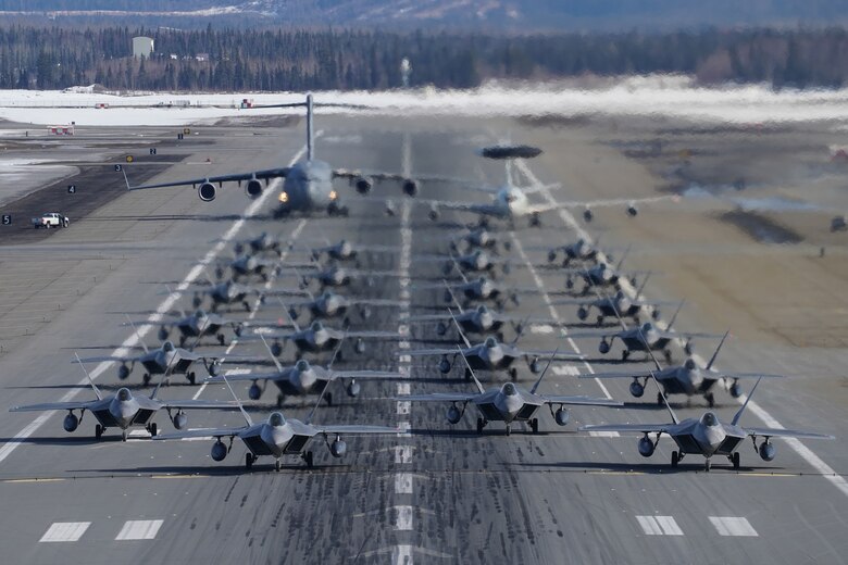 F-22 Raptors in an elephant walk