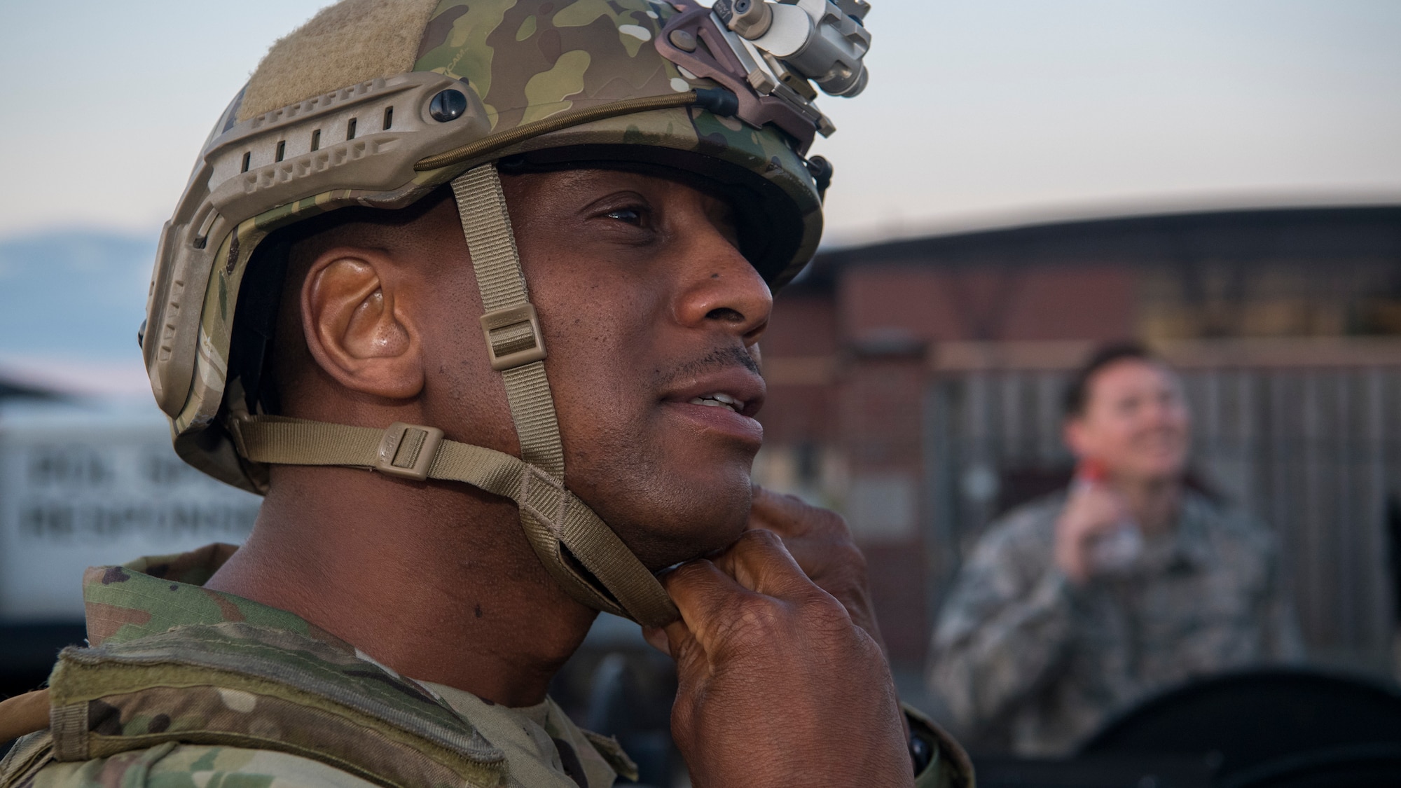 Chief Master Sgt. Todd Cole, 628th Air Base Wing command chief, prepares to try out for the 628th Logistics Readiness Squadron fuels management flight forward area refueling point team March 26, 2019, at Joint Base Charleston, S.C.