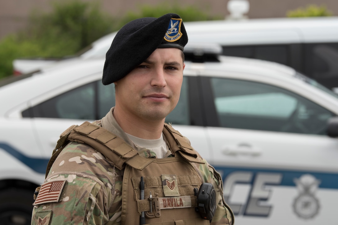 Staff Sgt. Kiley Davila, 45th Security Forces Squadron patrolman, prepares for a patrol at Patrick Air Force Base, Fla. on March 15, 2019.