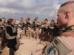 French Minister of the Armies, Florence Parly, speaks to members of the International Coalition following the recovery of formerly ISIS-held territory March 26, 2019.