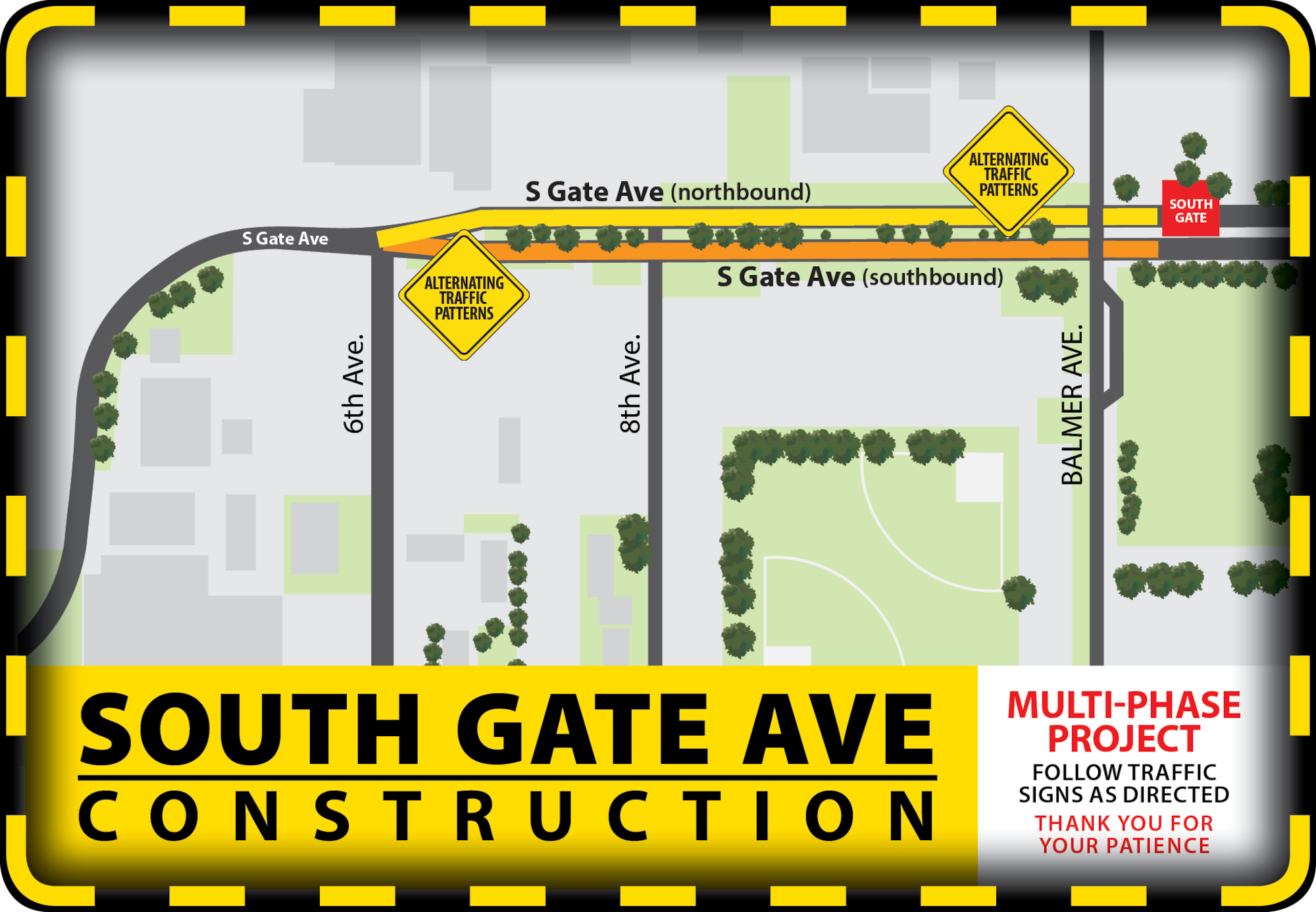 Construction crews will being April 15 on a paving project on South Gate Avenue that will affect traffic in and out of the South Gate.