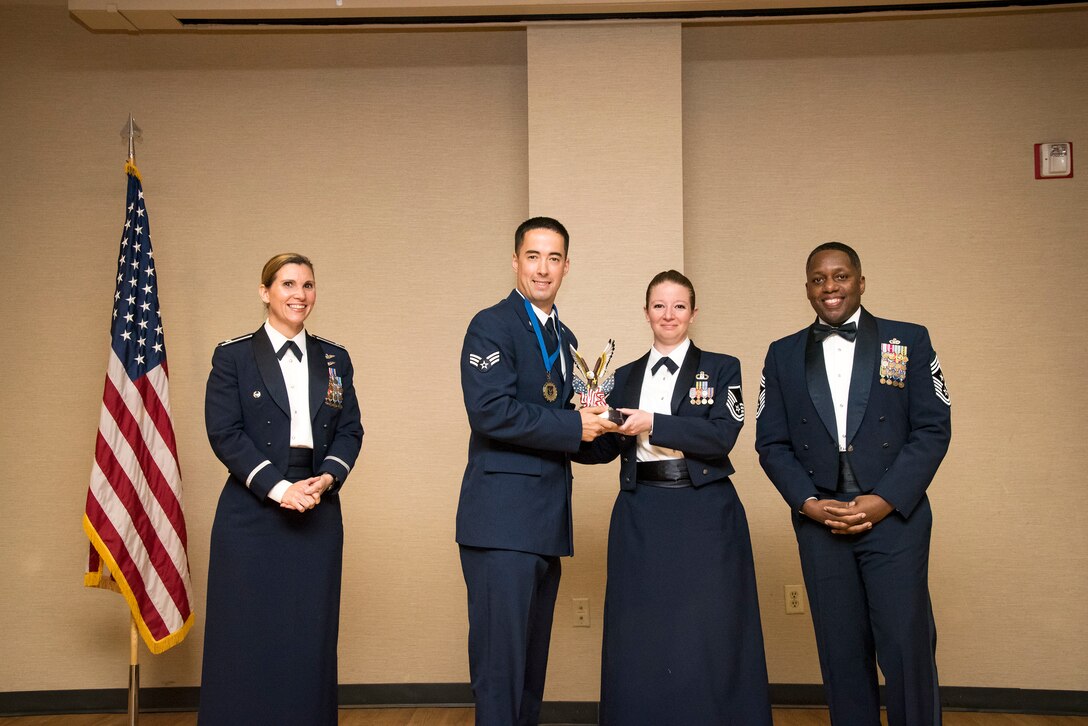 Airmen receive awards from Airman Leadership School (ALS), March 28, 2019, at Moody Air Force Base, Ga. ALS is a 5-week course designed to develop Airmen into effective front-line supervisors by focusing on building leadership abilities, teamwork skills and effective communication. (U.S. Air Force photo by Airman 1st Class Eugene Oliver)