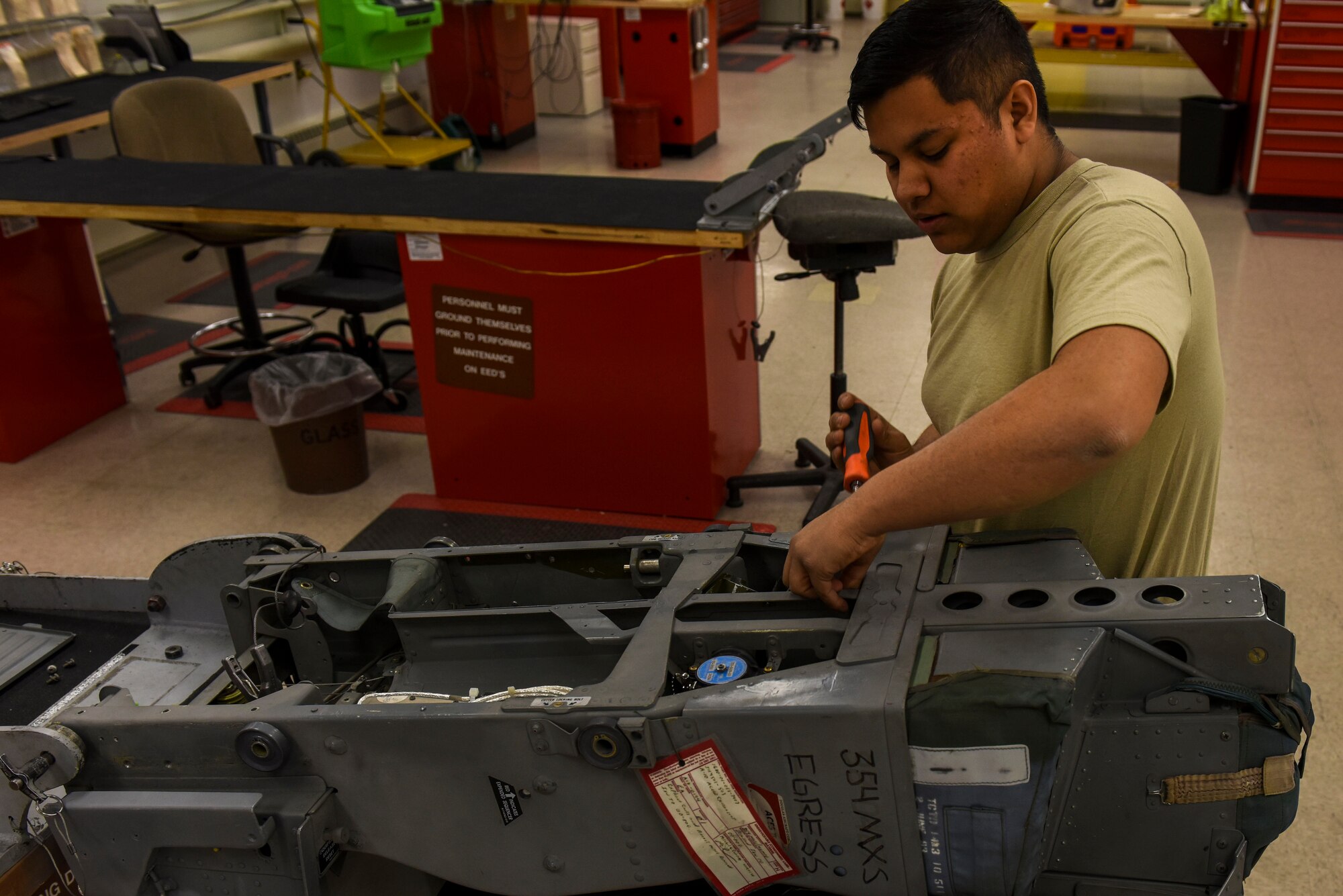 Egress maintenance includes time changes on explosives in the ejection seat, cockpit and canopy.