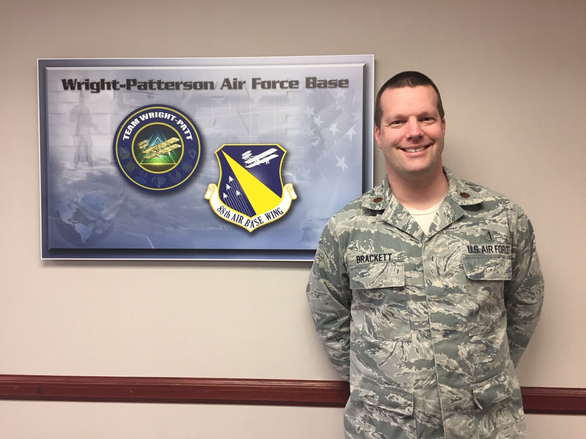 Maj. Todd Brackett is serving as the installation project officer for the 46th annual Air Force Assistance Fund campaign at Wright-Patterson Air Force Base. (Skywrighter photo/Amy Rollins)