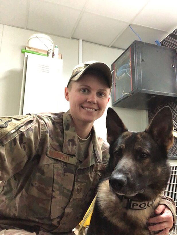 MWD Sonny, a 3-year-old male German shepherd dog, is trained by Staff Sgt. Heather Albright, a handler in the 88th Security Forces Squadron at Wright-Patterson Air Force Base. (Contributed photo)