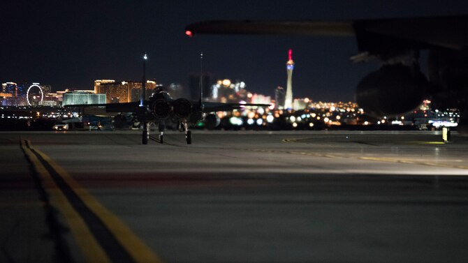 F-15SG Strike Eagles from the 428th Fighter Squadron taxi to the flightline for take-off March 19, 2019, at the Red Flag exercise on Nellis Air Force Base, Nevada. Red flag is the world’s premiere air-to-air combat training exercise. (U.S. Photo by Airman First Class Andrew Kobialka)
