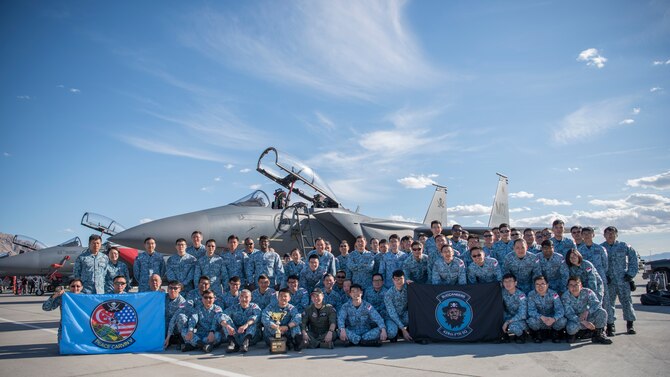 Airmen from the 428th Fighter Squadron win Red Flag Outstanding Unit March 22, 2019, at Nellis Air Force Base. Red flag is the world’s premiere air-to-air combat training exercise. (Proprietary information redacted) (U.S. Photo by Airman First Class Andrew Kobialka)