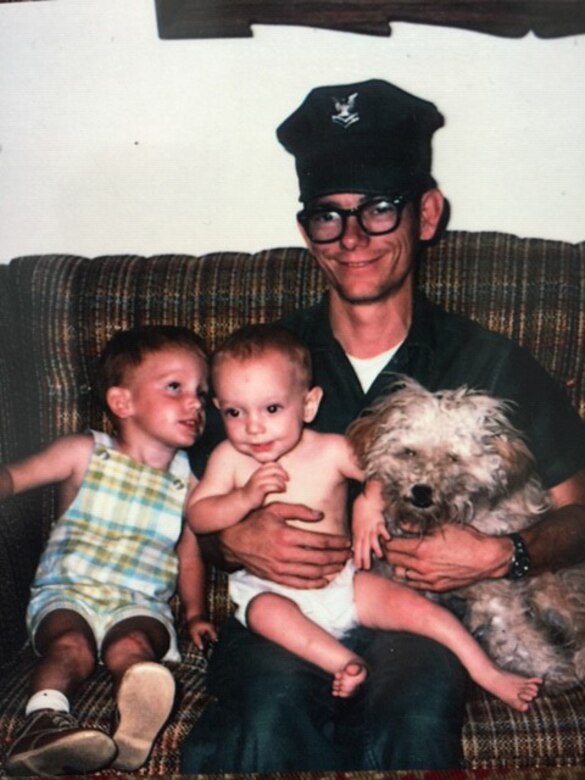 Chaplain (Maj.) Kevin Humphrey, 55th Wing Chapel sits with his dad, Ray, and brother, Dennis. (Courtesy photo)