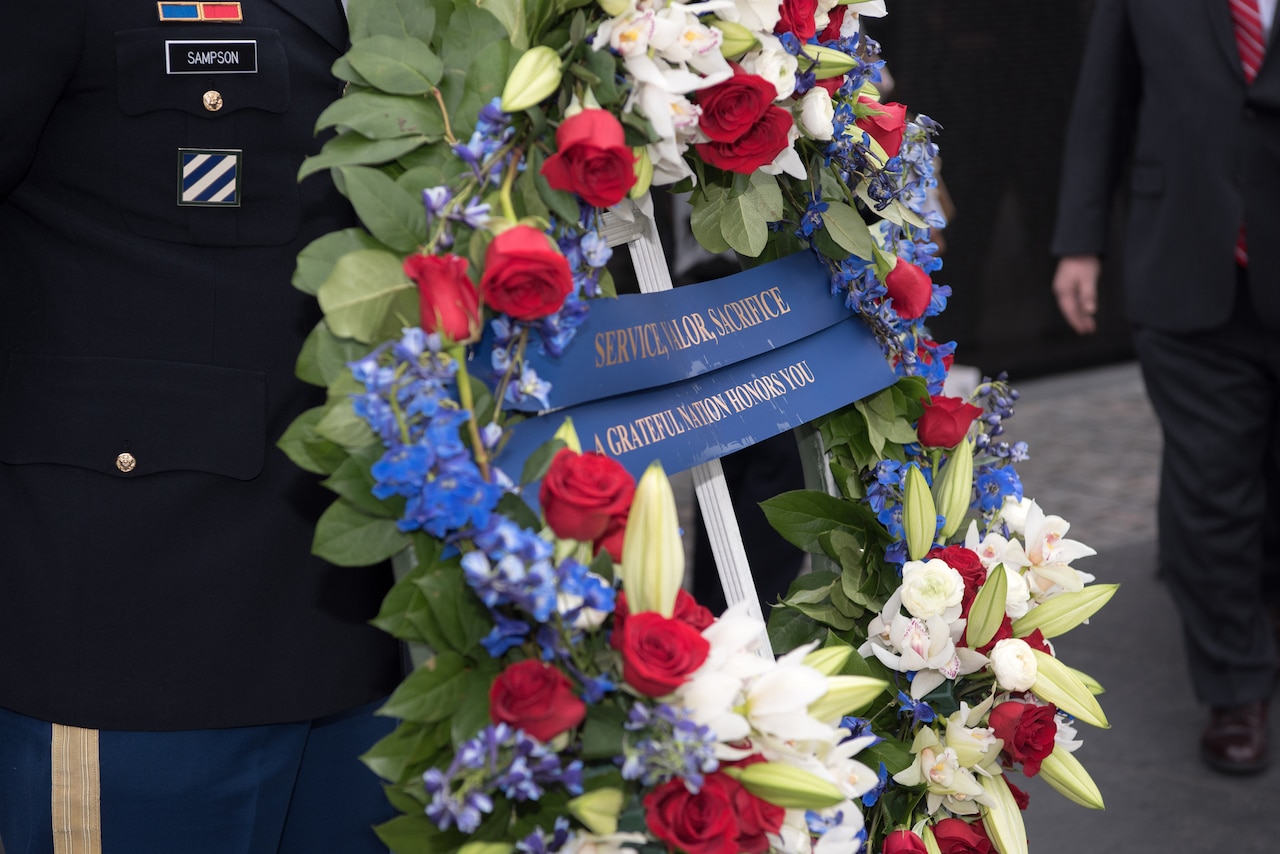 Wreath rests at wall