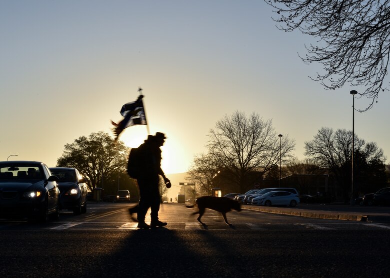 Participants of the 2019 377th Security Forces Squadron Suicide Awareness Ruck March ruck at Kirtland Air Force Base, N.M., March 29, 2019. The ruck march was created to support The Brave Badge Initiative Facebook page. The Facebook page was created due to the increased rates in suicide in the security forces career field in the past year and aims to give Defenders another place to go to when they are struggling with mental health issues. (U.S. Air Force photo by Airman 1st Class Austin J. Prisbrey)