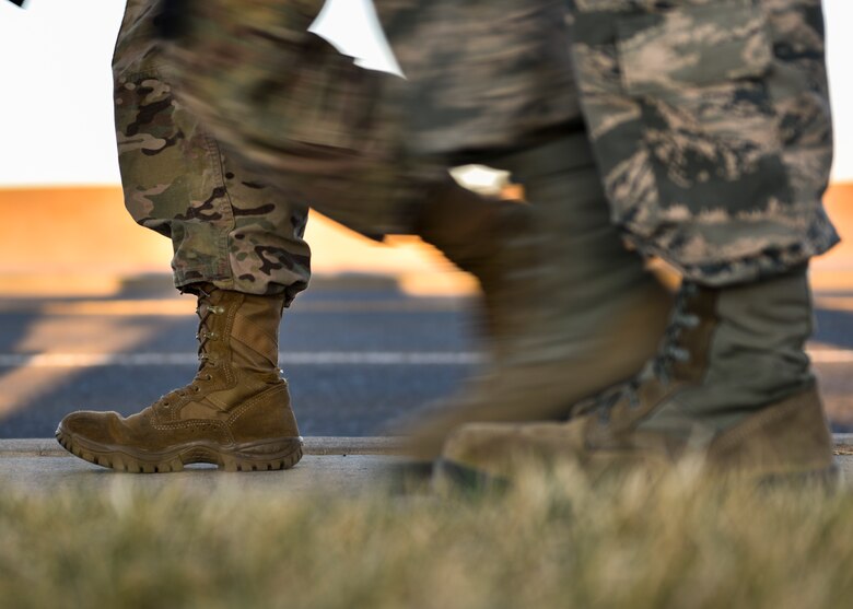 Participants of the 2019 377th Security Forces Squadron Suicide Awareness Ruck March ruck at Kirtland Air Force Base, N.M., March 29, 2019. The ruck march was created to support The Brave Badge Initiative Facebook page. The Facebook page was created due to the increased rates in suicide in the security forces career field in the past year and aims to give Defenders another place to go to when they are struggling with mental health issues. (U.S. Air Force photo by Airman 1st Class Austin J. Prisbrey)
