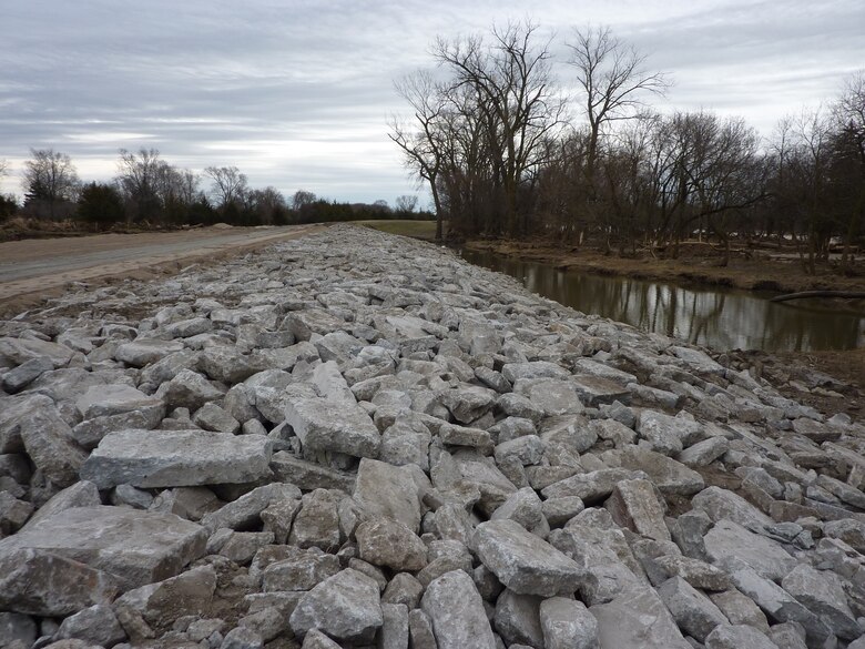 The U.S. Army Corps of Engineers, Omaha District completed work Mar. 28, 2019 on the Union Dike break repair project near Valley, Nebraska. The breach repair was finished a day ahead of schedule and provides significant public safety benefits to the local area. (Courtesy photo, USACE Omaha District)