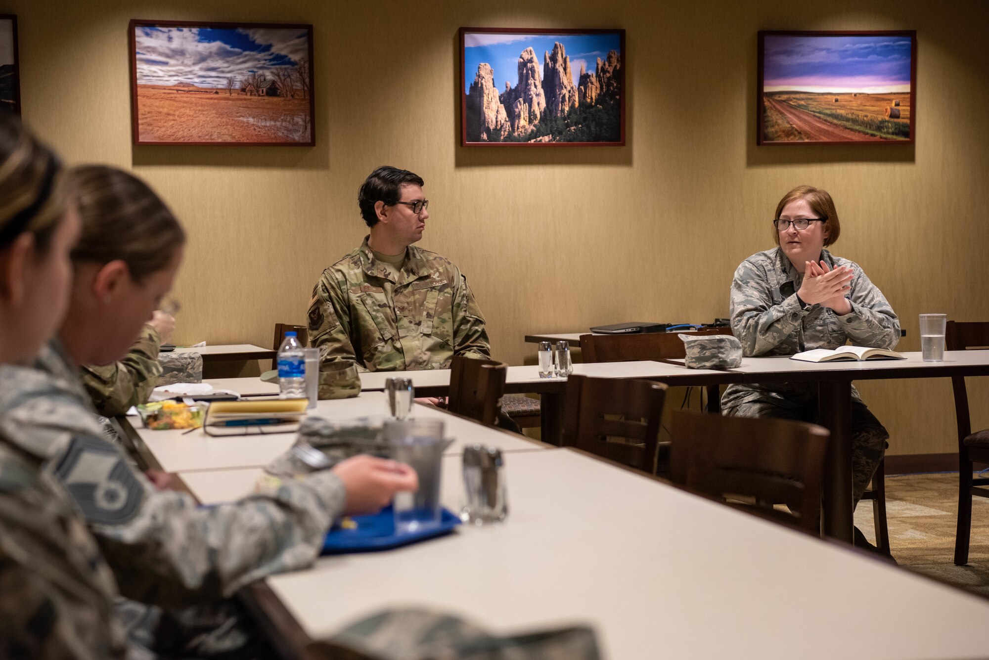 Col. Sarah Deaver, the 28th Mission Support Group commander, speaks to attendees of the inaugural 28th Bomb Wing Women’s Lean In Circle at the Raider Café conference room on Ellsworth Air Force Base, S.D., March 26, 2019. Both men and women serving on Ellsworth AFB were invited to attend to discuss and break down barriers to success and happiness that are based on gender. (U.S. Air Force photo by Tech. Sgt. Jette Carr)