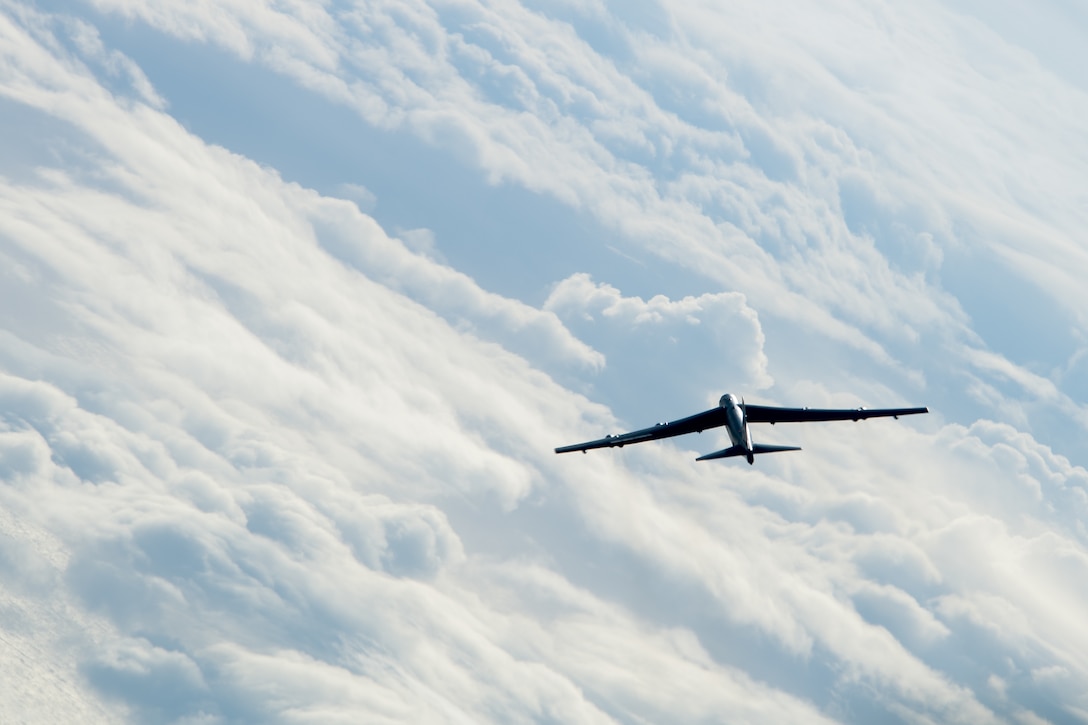 A B-52 Stratofortress deployed from Barksdale Air Force Base, La., flies a sortie in support of U.S. Strategic Command’s Bomber Task Force in Europe