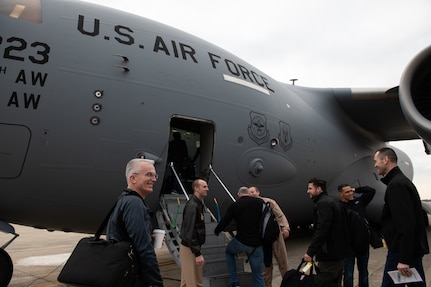 U.S. Air Force Gen. Paul J. Selva, vice chairman of the Joint Chiefs of Staff, greets entertainers at Joint Base Andrews, Maryland, March 29, 2019 to depart on the annual Vice Chairman’s USO Tour. Country music artist Craig Morgan, celebrity chef Robert Irvine, UFC Hall of Famer BJ Penn, former UFC Middleweight champion Chris Weidman, professional mixed martal artist Felice Herrig, two-time MLB World Series champion Shane Victorino; and professional surfer Makua Rothman will join Selva on a tour across the world as they visit service members overseas to thank them for their service and sacrifice.