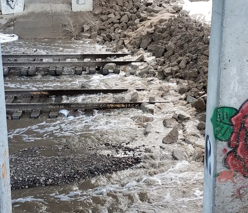 Photo documents runoff event activities at levee R616-613 near Plattsmouth, Nebraska Mar. 16, 2019. (Photo by USACE, Omaha District).