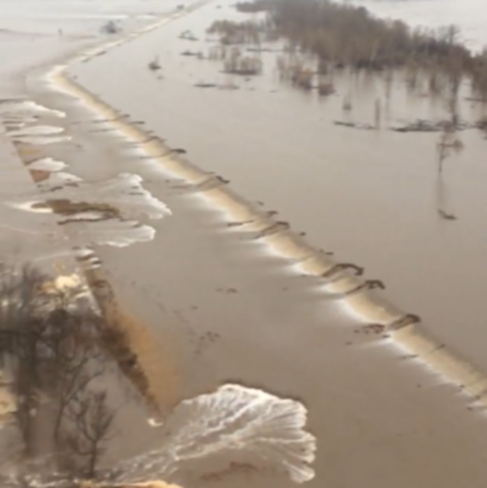 Photo documents an aerial view of levee L536 near Atchinson County, Missouri Mar. 19, 2019 after the 2019 runoff event occuring same month. (Photo by USACE, Omaha District)